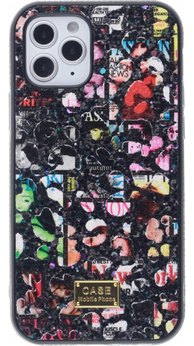 Hülle iPhone 12 / 12 Pro - Fashion Strass Collage  - Schwarz