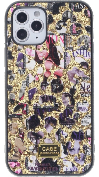 Hülle iPhone 12 / 12 Pro - Fashion Strass Collage - Gold