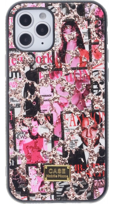 Hülle iPhone 12 / 12 Pro - Fashion Strass Collage - Rosa