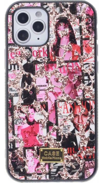 Coque iPhone 12 / 12 Pro - Fashion Strass Collage - Rose