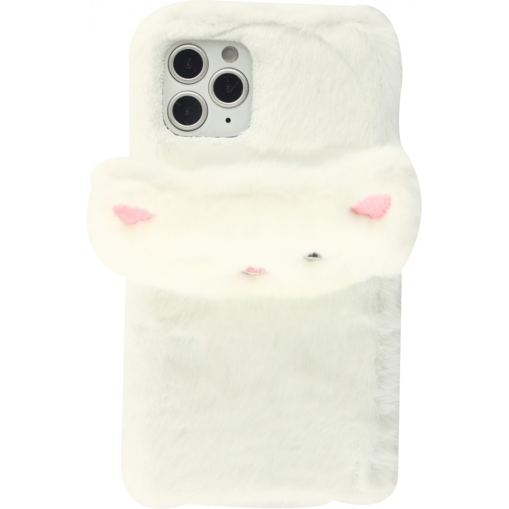 Coque iPhone 12 mini - Fluffy chat peluche - Blanc