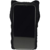 Coque iPhone 12 / 12 Pro - Fluffy chat peluche - Noir