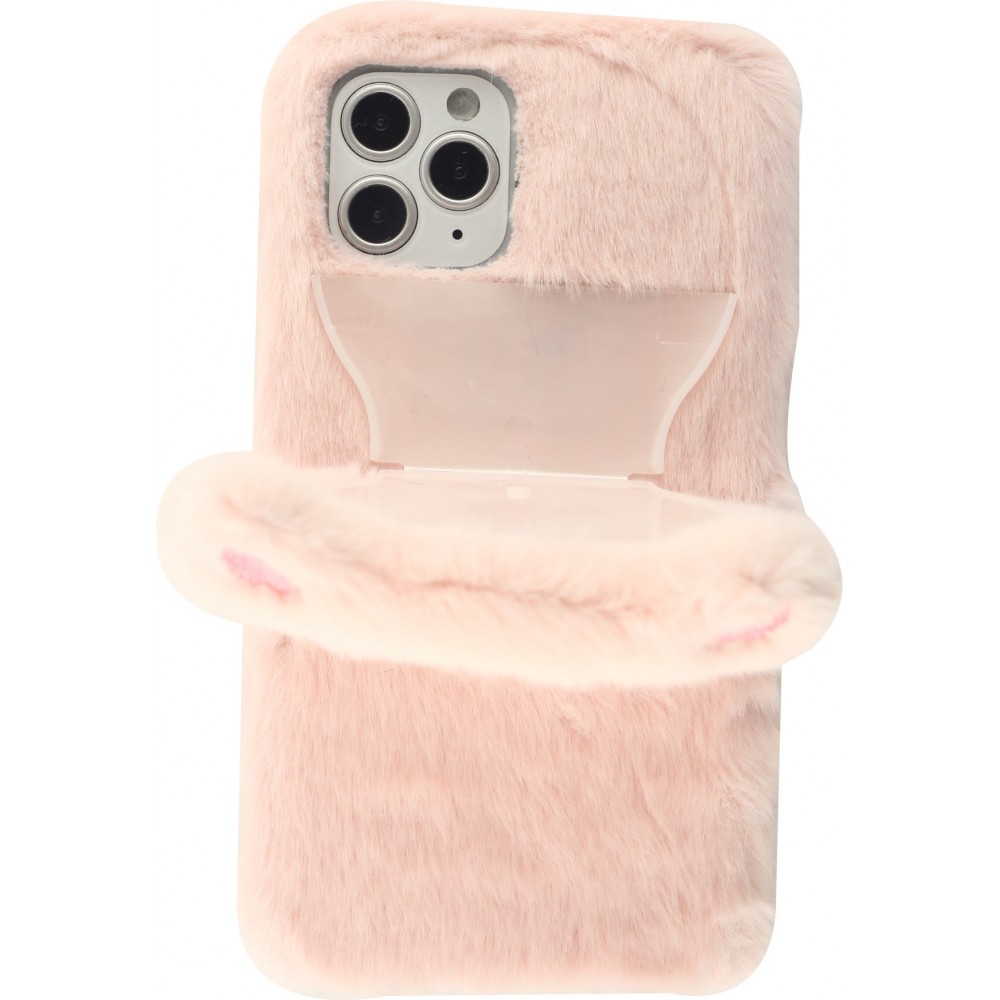 Hülle iPhone 12 mini - Fluffy Katze Plüsch - Rosa