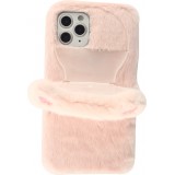 Coque iPhone 12 mini - Fluffy chat peluche - Rose