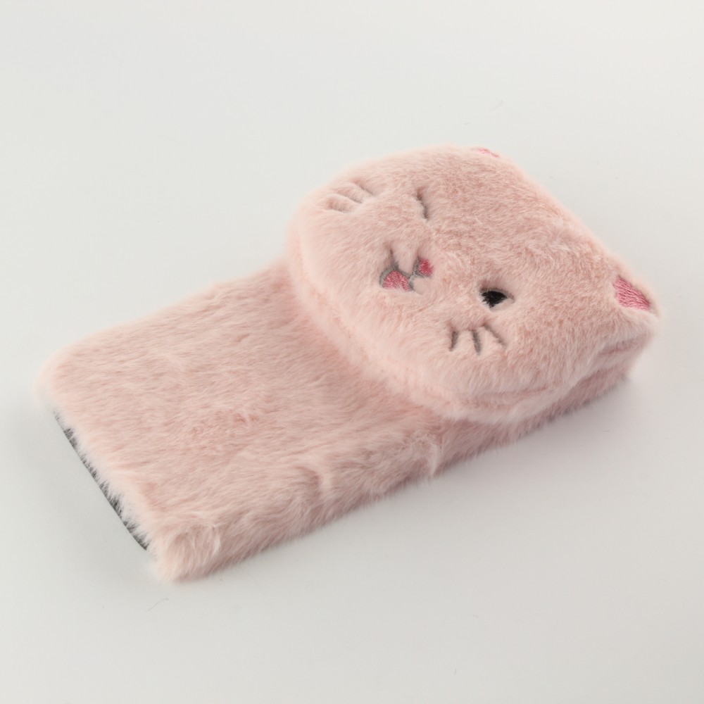 Coque iPhone 12 / 12 Pro - Fluffy chat peluche - Rose