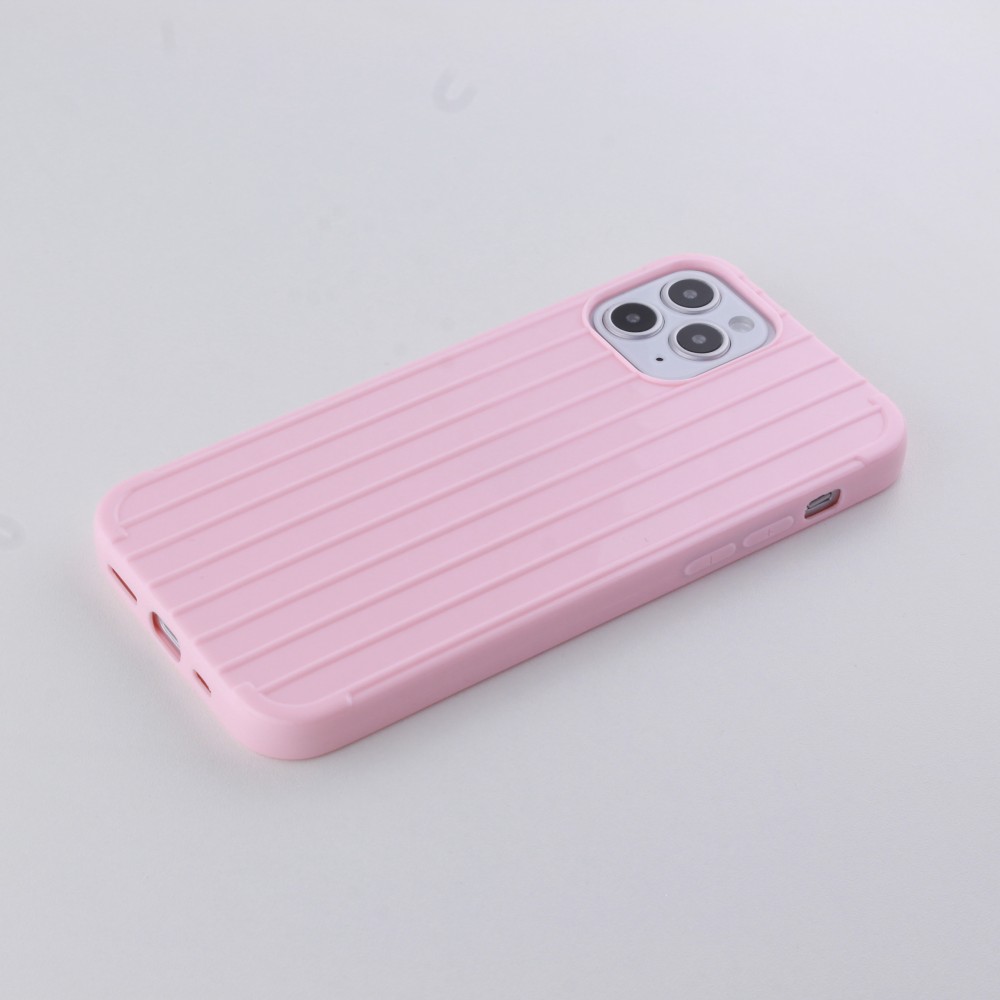 Coque iPhone 12 / 12 Pro - Gel Lignes - Rose clair