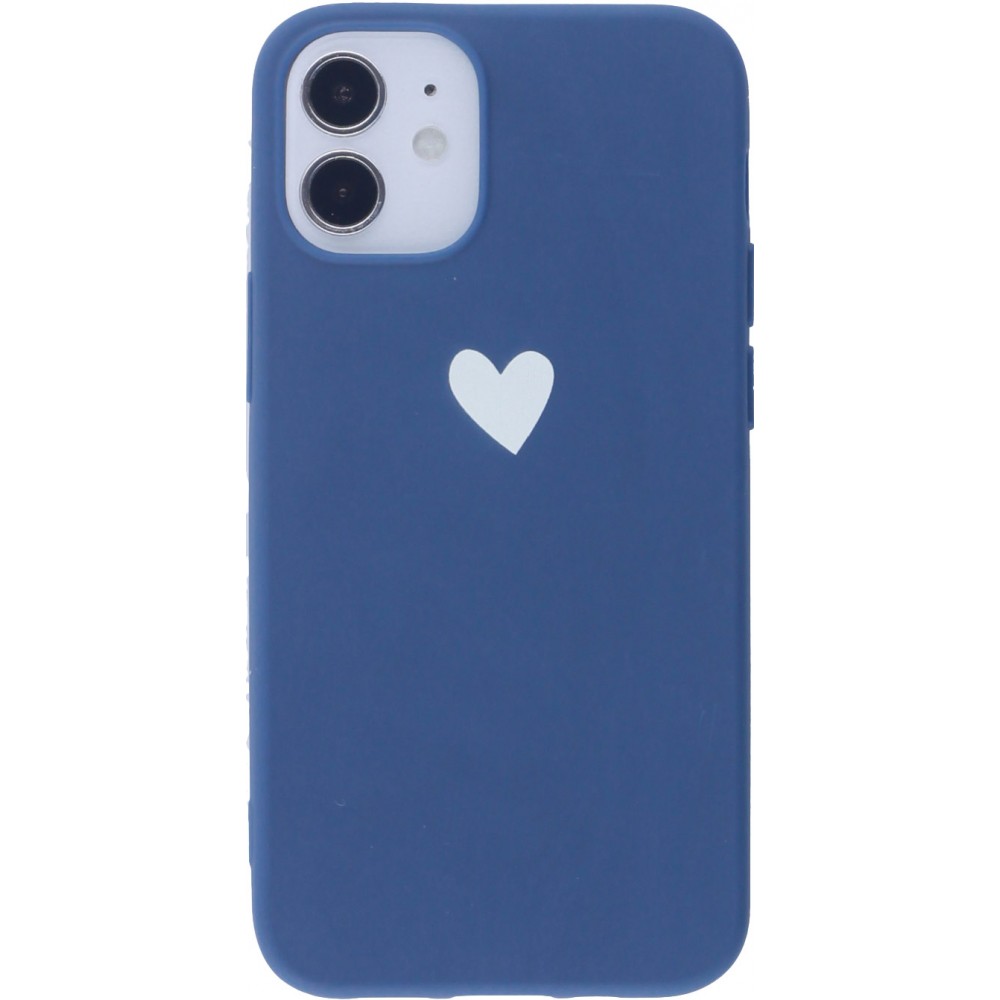 Hülle iPhone 12 - Gummi Herz blau