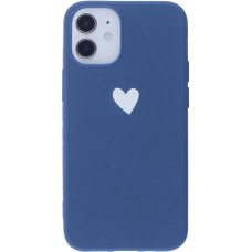 Hülle iPhone 12 mini - Gummi Herz blau