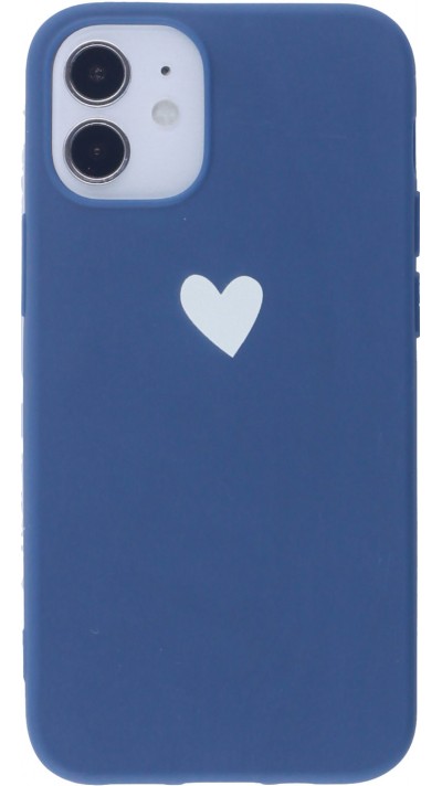 Hülle iPhone 12 mini - Gummi Herz blau