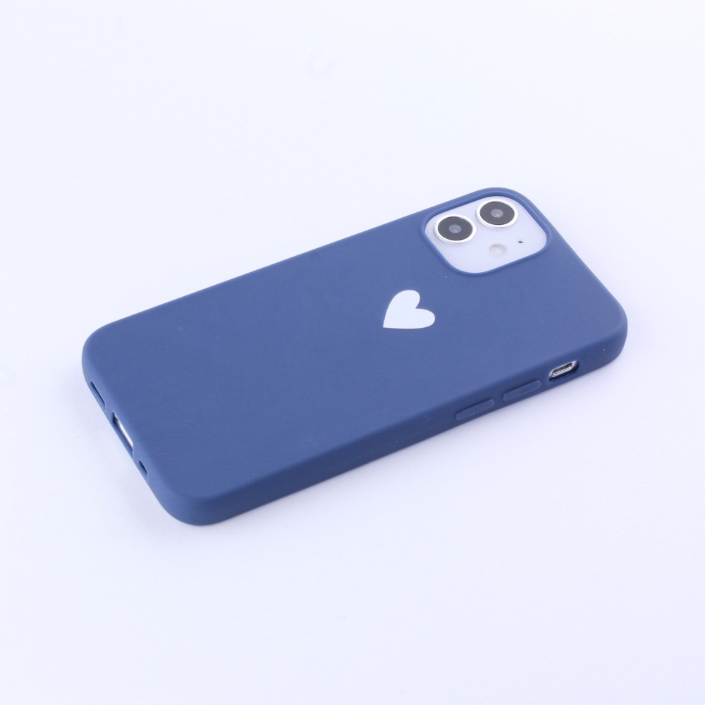 Hülle iPhone 12 mini - Gummi Herz blau