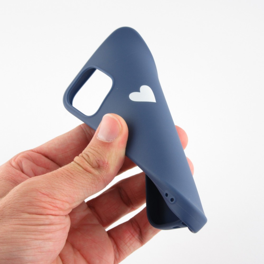 Hülle iPhone 12 - Gummi Herz blau