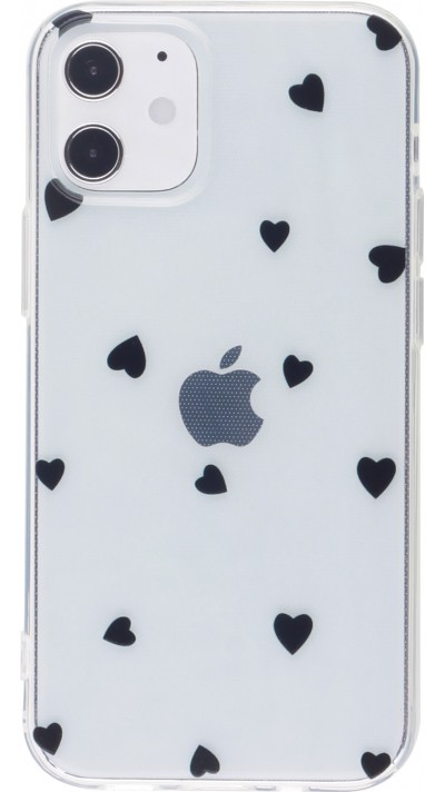 Coque iPhone 12 / 12 Pro - Gel petit coeur - Noir