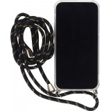 Coque iPhone 12 / 12 Pro - Gel transparent avec lacet noir - Or