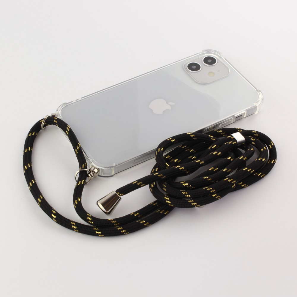 Coque iPhone 12 mini - Gel transparent avec lacet noir - Or
