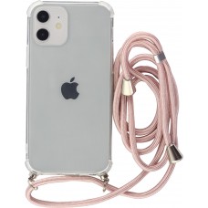 Hülle iPhone 12 Pro Max - Gummi transparent mit Seil rosa - Gold