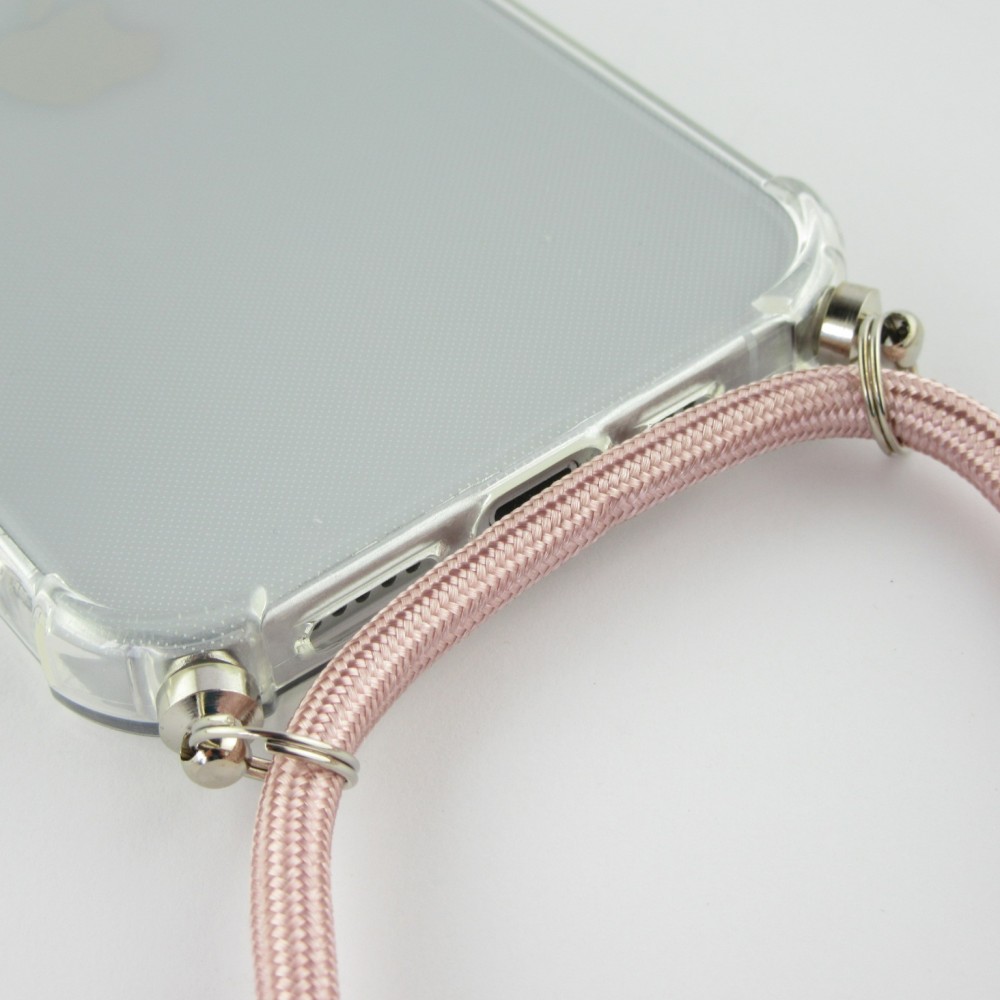 Coque iPhone 12 mini - Gel transparent avec lacet or - Rose