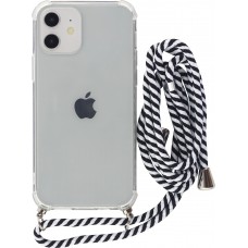 Coque iPhone 12 mini - Gel transparent avec lacet rayé blanc - Noir