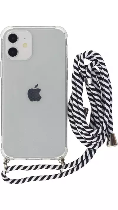 Coque Samsung Galaxy S21+ 5G - Gel transparent avec lacet rayé blanc - Noir