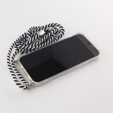 Coque iPhone 12 Pro Max - Gel transparent avec lacet rayé blanc - Noir