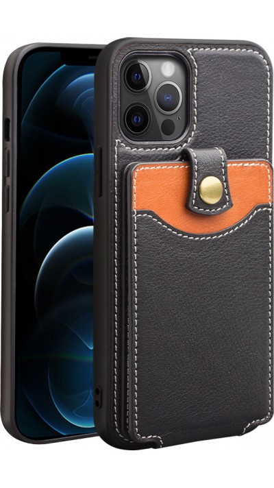 Hülle iPhone 12 Pro Max - Qialino Wallet Kartenhalter Echtleder - Schwarz