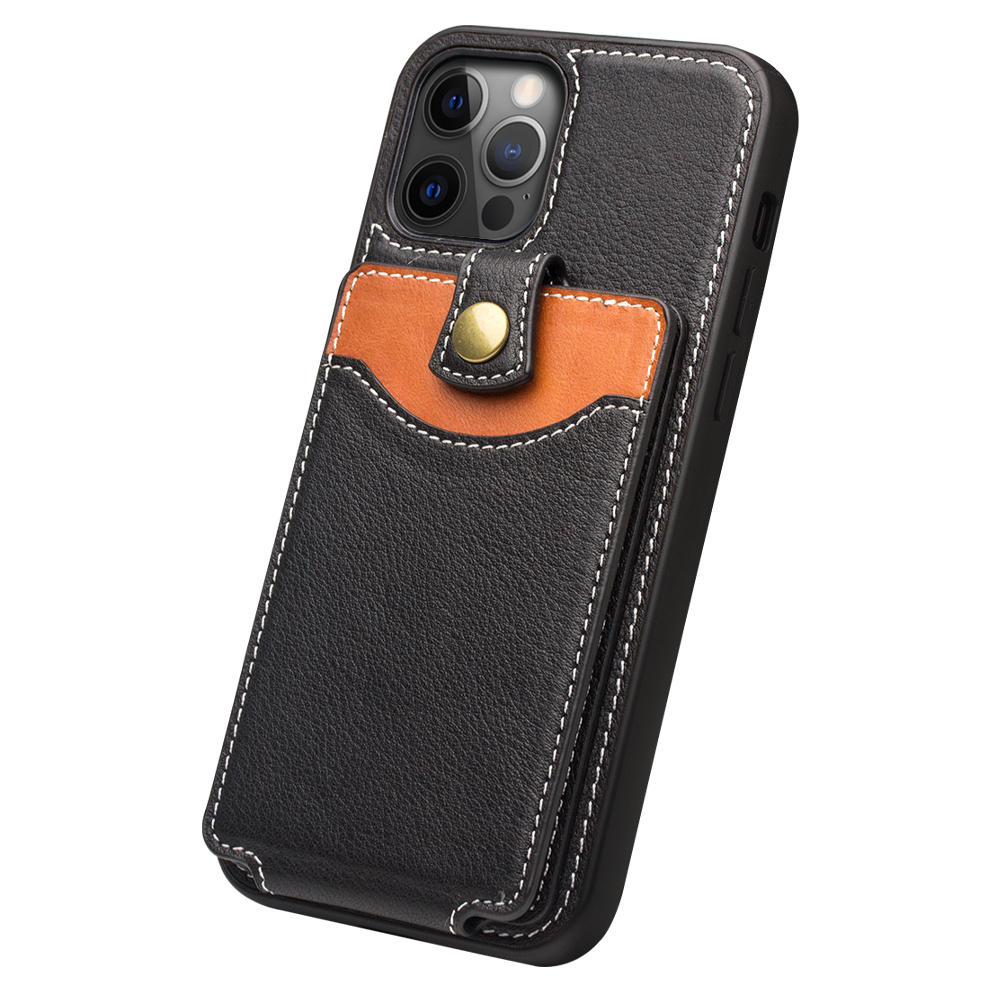 Coque iPhone 12 / 12 Pro - Qialino Wallet porte-cartes cuir véritable - Noir