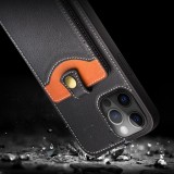 Coque iPhone 12 / 12 Pro - Qialino Wallet porte-cartes cuir véritable - Noir