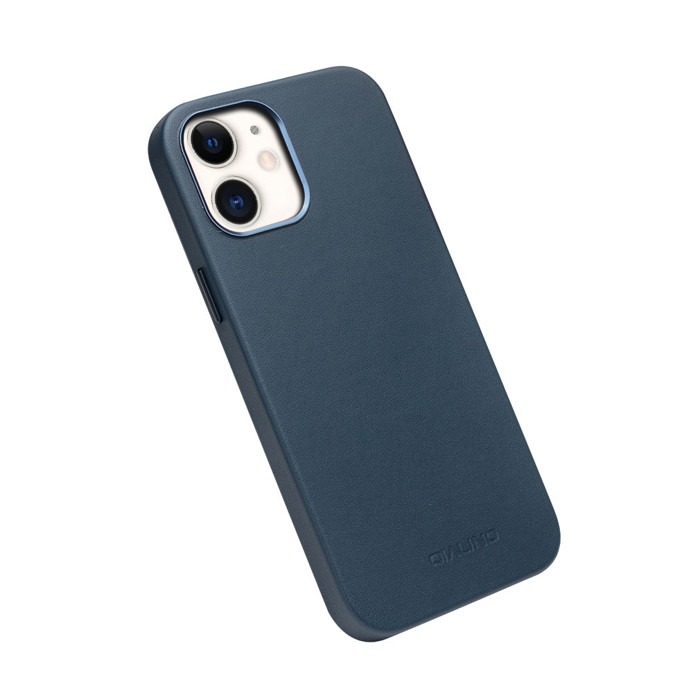 Coque iPhone 12 / 12 Pro - Qialino cuir véritable (compatible MagSafe) - Bleu