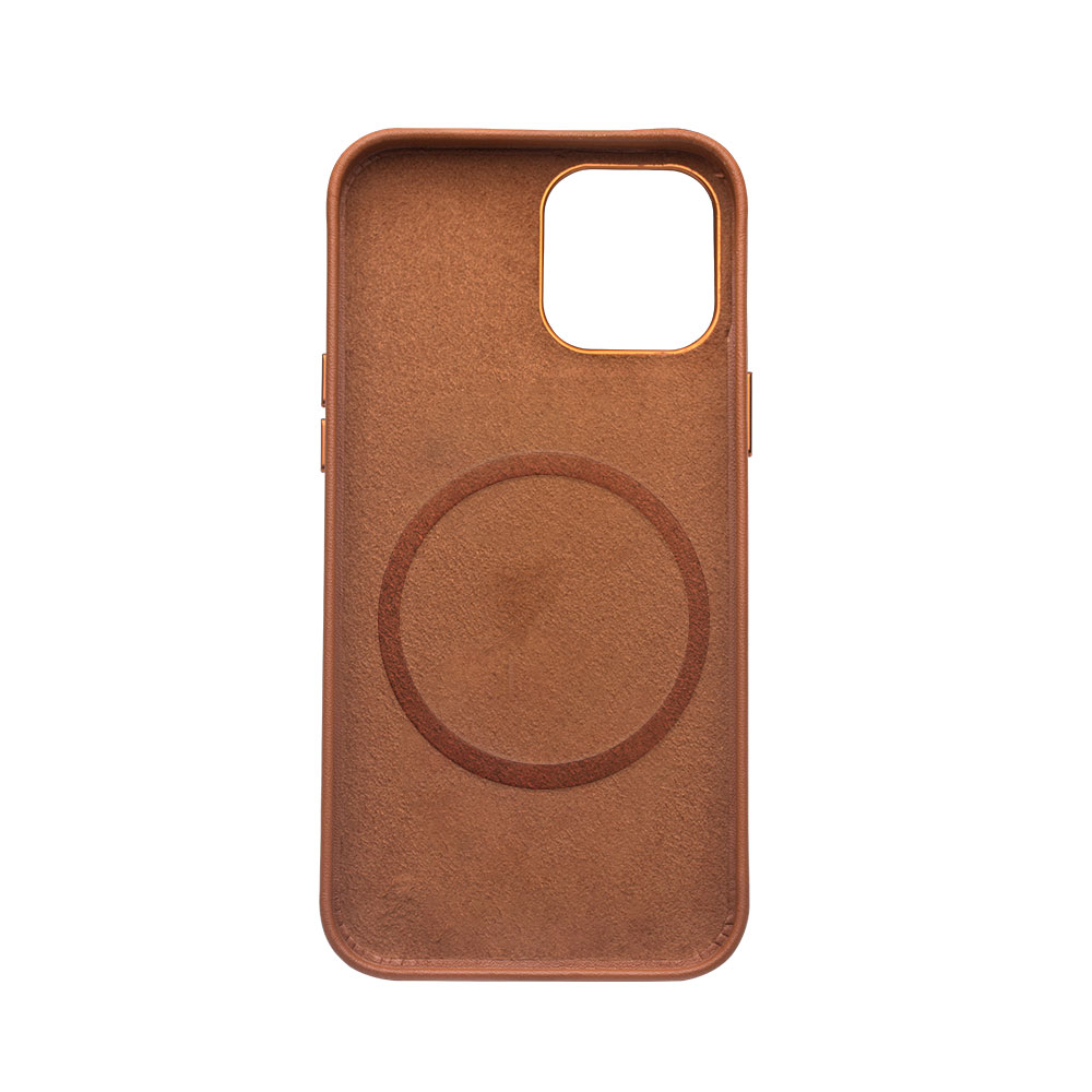 Coque iPhone 12 / 12 Pro - Qialino cuir véritable (compatible MagSafe) - Brun