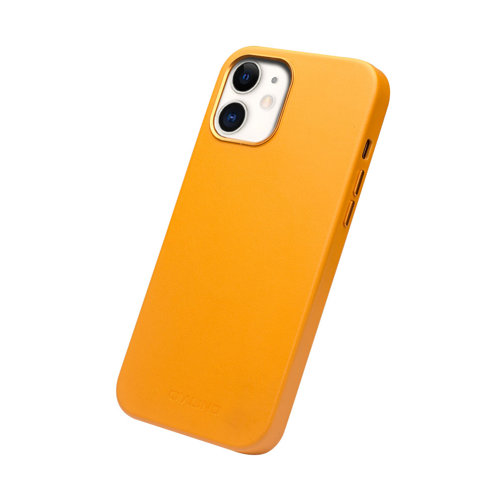 Coque iPhone 12 mini - Qialino cuir véritable (compatible MagSafe) - Orange