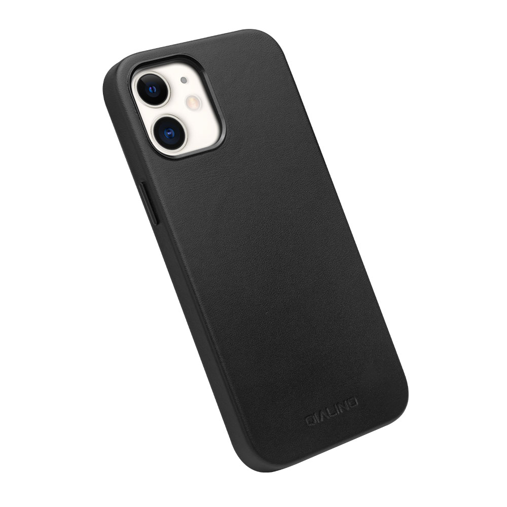 Coque iPhone 12 mini - Qialino cuir véritable (compatible MagSafe) - Noir