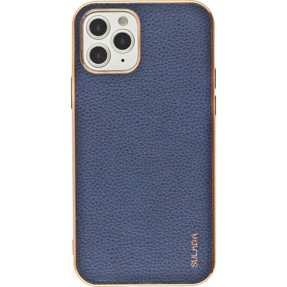 Coque iPhone 12 / 12 Pro - SULADA Gel Bronze et cuir véritable - Bleu