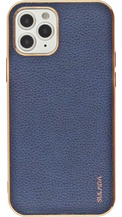 Coque iPhone 12 / 12 Pro - SULADA Gel Bronze et cuir véritable - Bleu