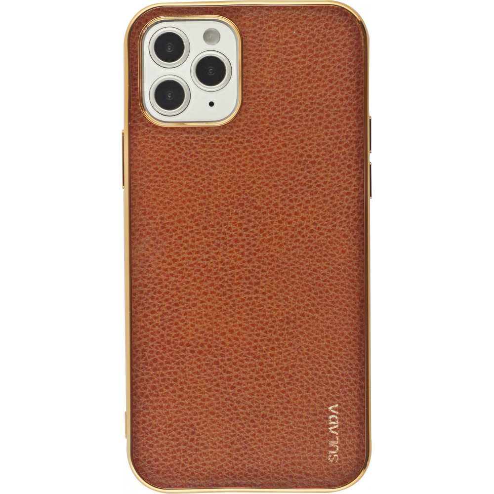 Hülle iPhone 12 / 12 Pro - SULADA Gummi Bronze und echtes Leder - Braun