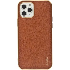 Coque iPhone 12 / 12 Pro - SULADA Gel Bronze et cuir véritable - Brun