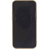 Coque iPhone 12 / 12 Pro - SULADA Gel Bronze et cuir véritable - Brun
