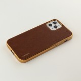 Hülle iPhone 12 / 12 Pro - SULADA Gummi Bronze und echtes Leder - Braun