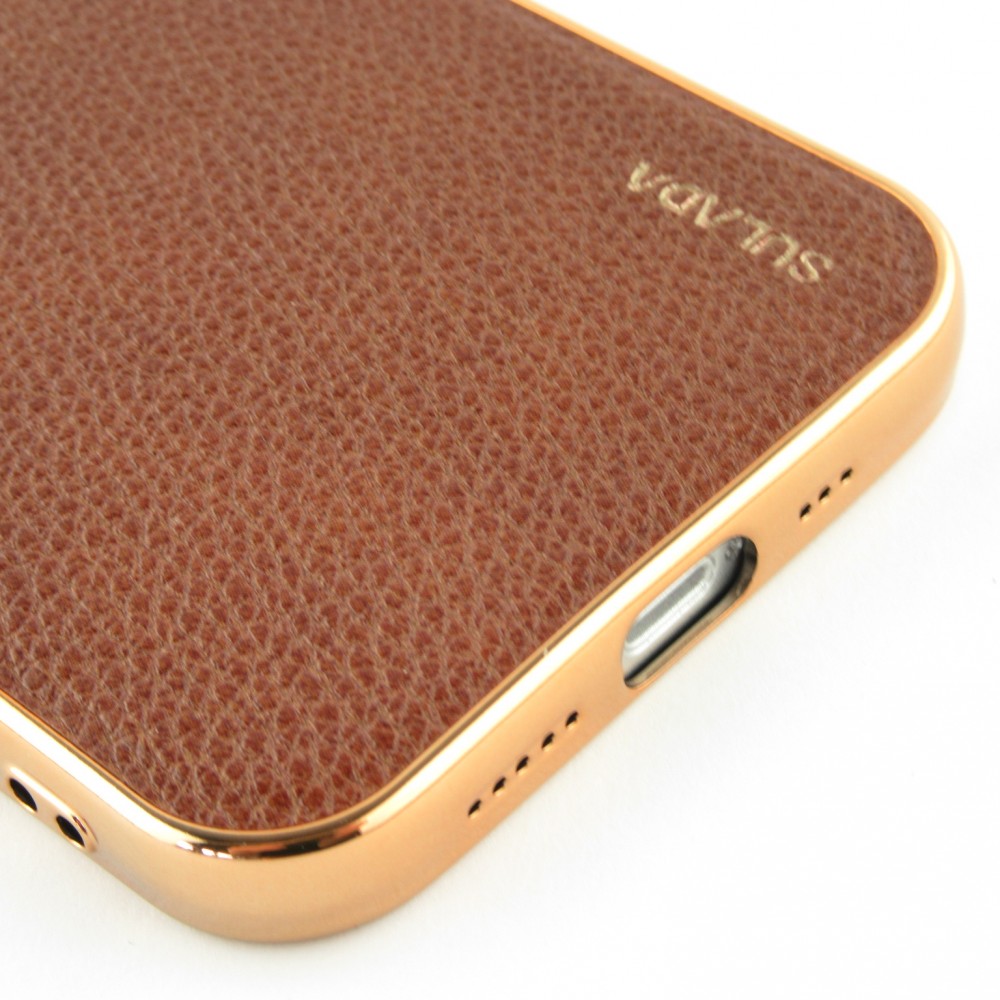 Hülle iPhone 12 / 12 Pro - SULADA Gummi Bronze und echtes Leder - Braun