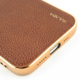 Coque iPhone 12 / 12 Pro - SULADA Gel Bronze et cuir véritable - Brun