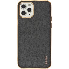 Coque iPhone 12 / 12 Pro - SULADA Gel Bronze et cuir véritable - Noir