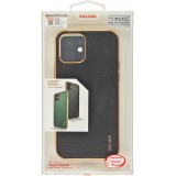 Coque iPhone 12 / 12 Pro - SULADA Gel Bronze et cuir véritable - Noir