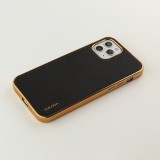 Coque iPhone 12 / 12 Pro - SULADA Gel Bronze et cuir véritable - Noir