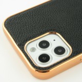 Coque iPhone 12 / 12 Pro - SULADA Gel Bronze et cuir véritable - Noir