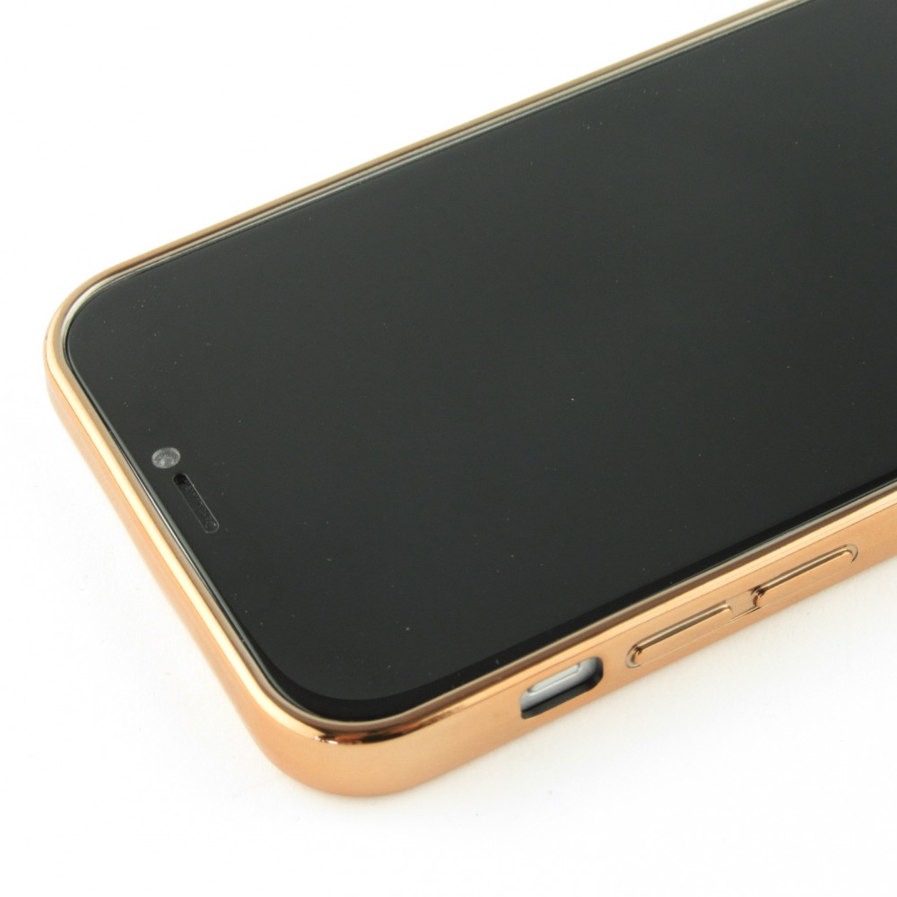 Coque iPhone 12 / 12 Pro - SULADA Gel Bronze et cuir véritable - Orange