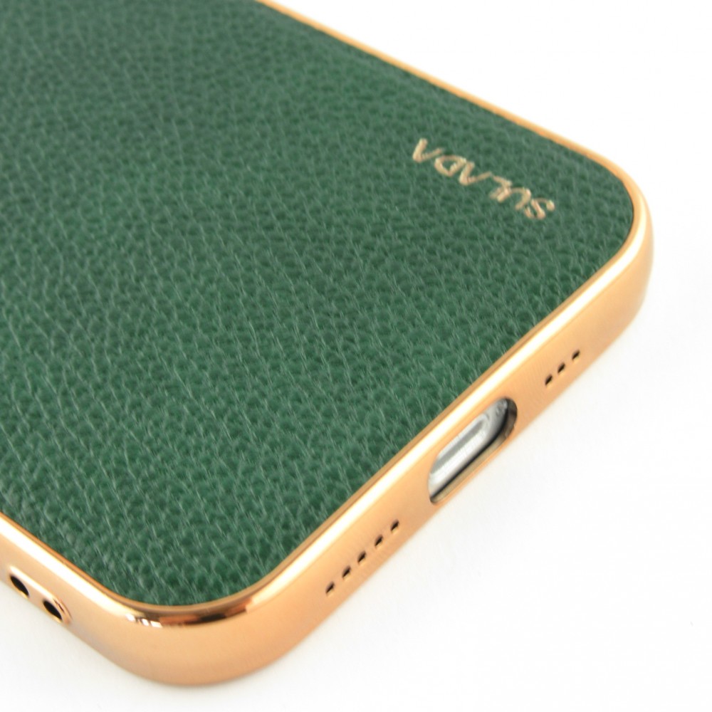 Hülle iPhone 12 / 12 Pro - SULADA Gummi Bronze und echtes Leder grün