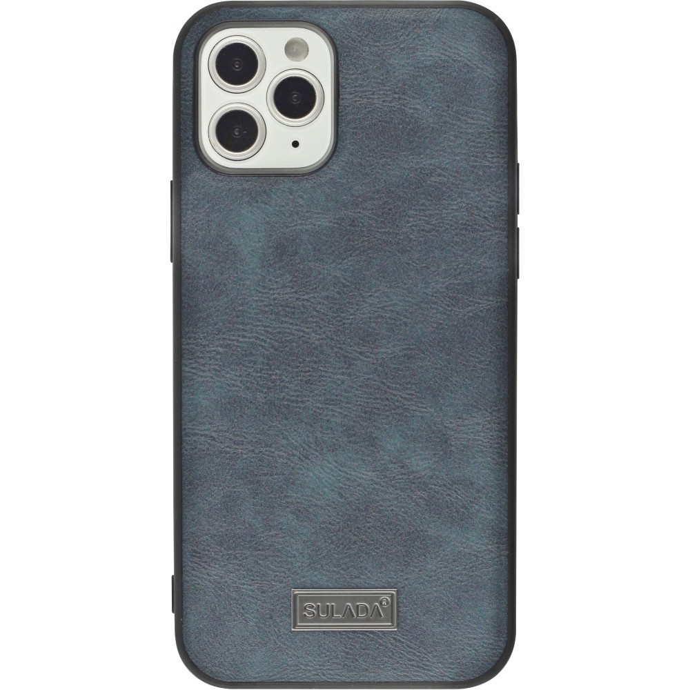 Coque iPhone 12 / 12 Pro - SULADA Silicone et cuir véritable - Bleu