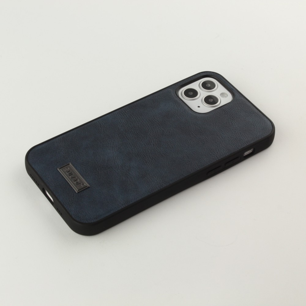 Coque iPhone 12 / 12 Pro - SULADA Silicone et cuir véritable - Bleu