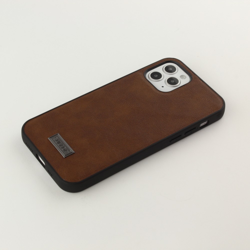 Coque iPhone 12 / 12 Pro - SULADA Silicone et cuir véritable - Brun