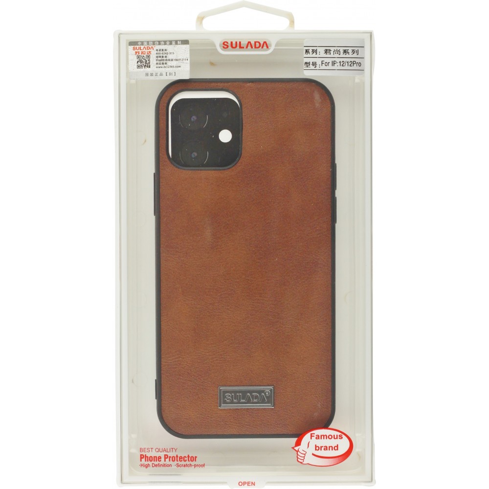 Hülle iPhone 12 / 12 Pro - SULADA Silikon und Echtleder - Braun