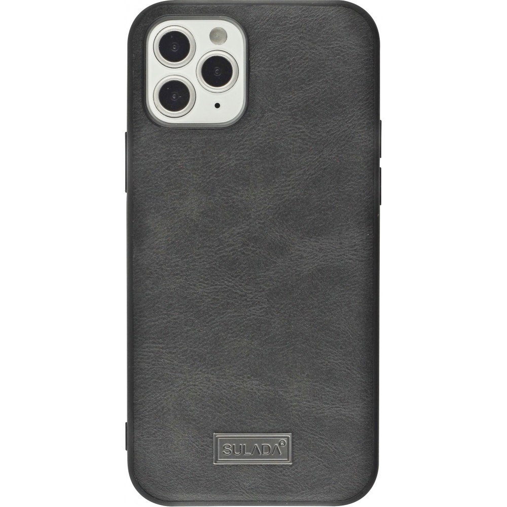 Coque iPhone 12 / 12 Pro - SULADA Silicone et cuir véritable - Noir