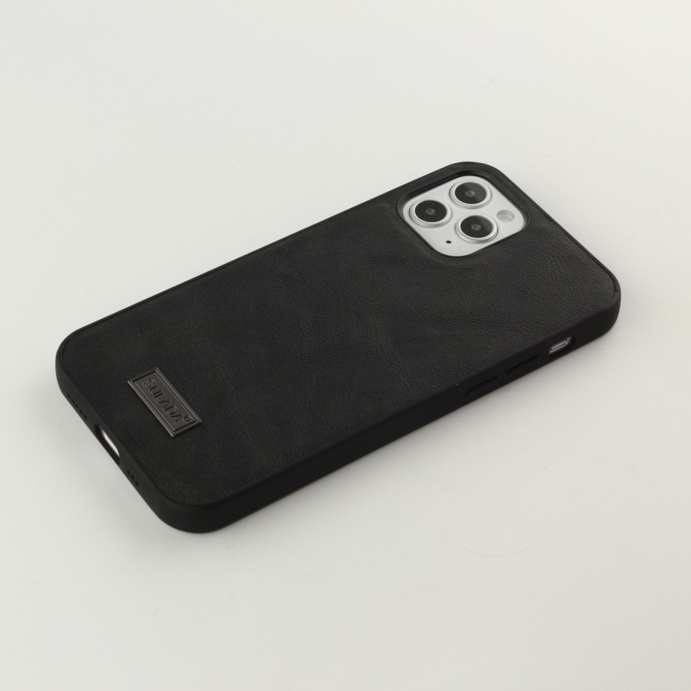 Hülle iPhone 12 / 12 Pro - SULADA Silikon und Echtleder - Schwarz